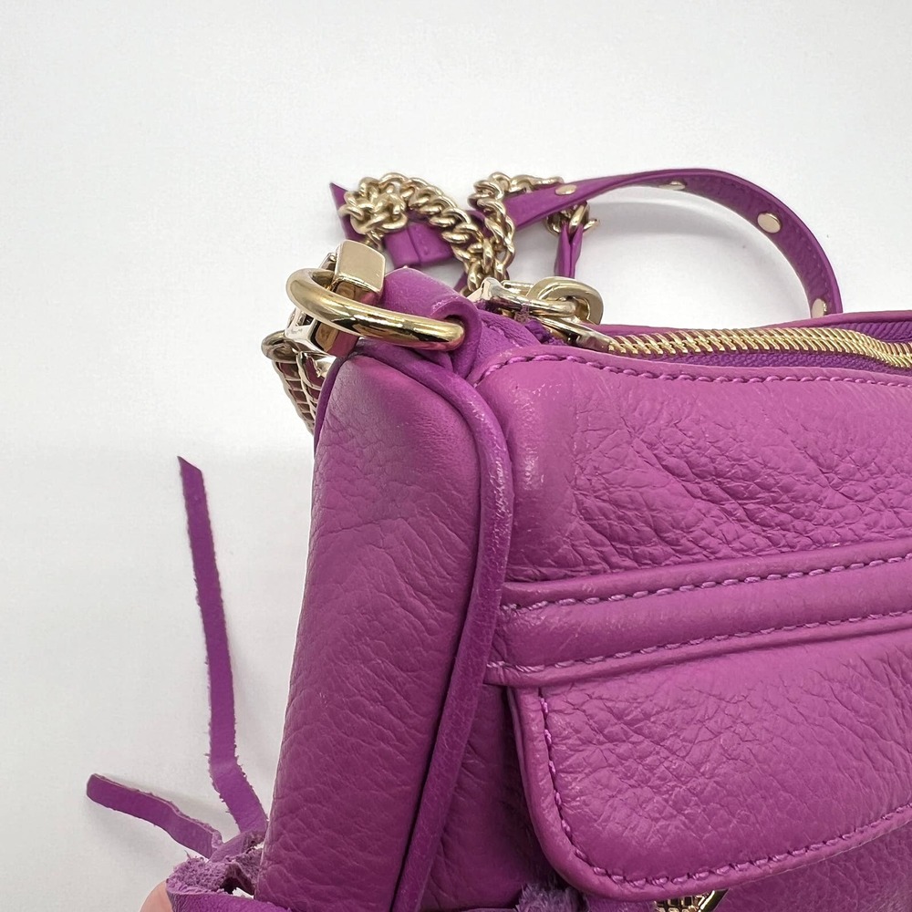 REBECCA MINKOFF Mini MAC Crossbody Bag Womens Purple Leather Chain Strap - Picture 14 of 16
